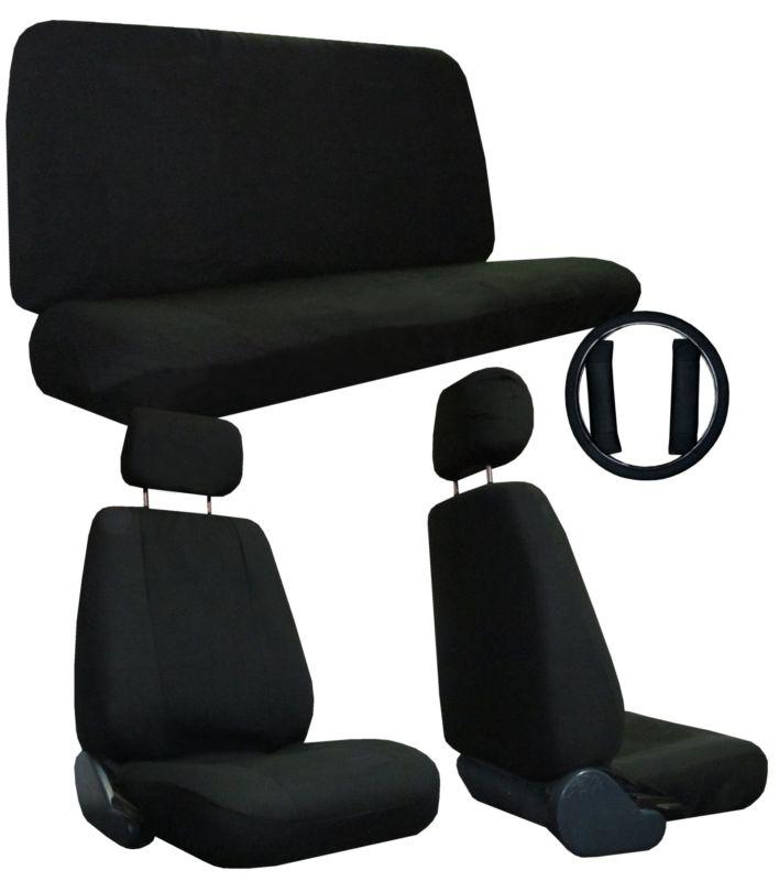 Black comfort car truck suv seat covers w/ steering wheel & shoulder pads #d