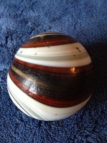 Antique slag glass shifter knob, ox blood swirl, marble, threaded metal insert.