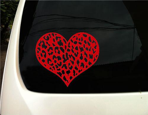 Leopard print heart car truck motor auto window laptop decal sticker decal red
