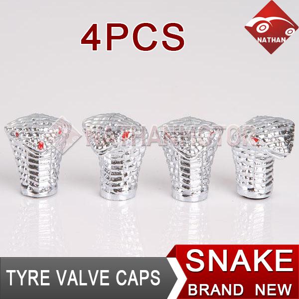 Snake 4pcs car auto wheel aluminum alloy tire valve caps tyre stems cover silver