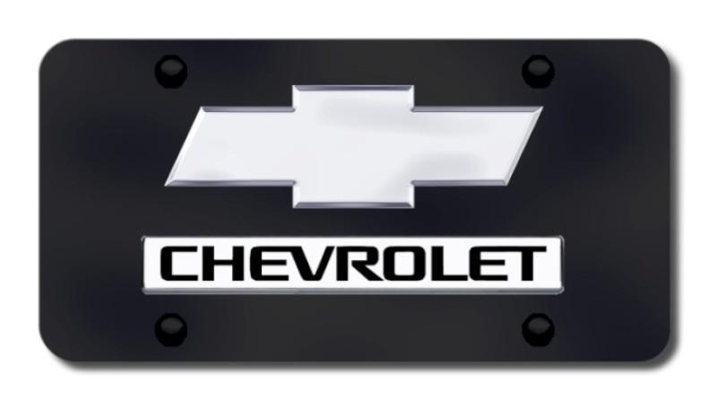 Gm dual chevy (new) chrome on black license plate made in usa genuine