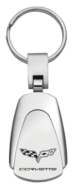 Gm corvette c6 chrome teardrop keychain / key fob engraved in usa genuine
