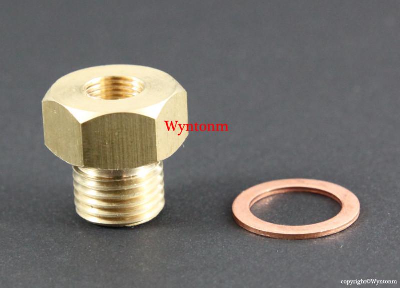 M14 x p1.5 brass drain plug w/ 1/8" npt for oil temp sensor  with copper washer
