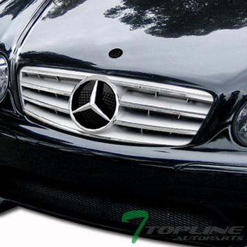 Silver amg style front grill grille w/b hood emblem 2001-2007 benz w203 c-class