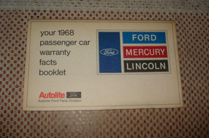 1968 ford & mustang t-bird and more glovebox owners warranty book old manual 
