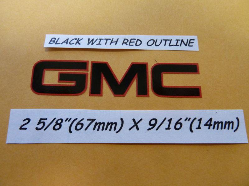 (4) gmc  2 5/8" x 9/16" denali sierra wheel cap decals logos stickers black w/rd