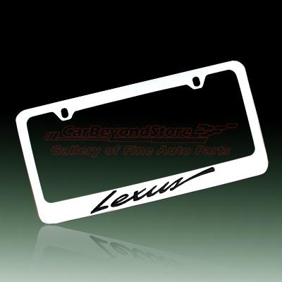 Lexus script engraved chrome metal license plate frame, licensed + free gift