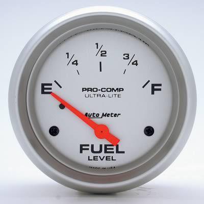 Autometer ultra-lite electrical fuel level gauge 2 5/8" dia silver face 4417