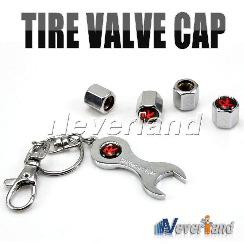 Honda type-r wheel tyre tire valve stems air caps & cover wrench keychain set