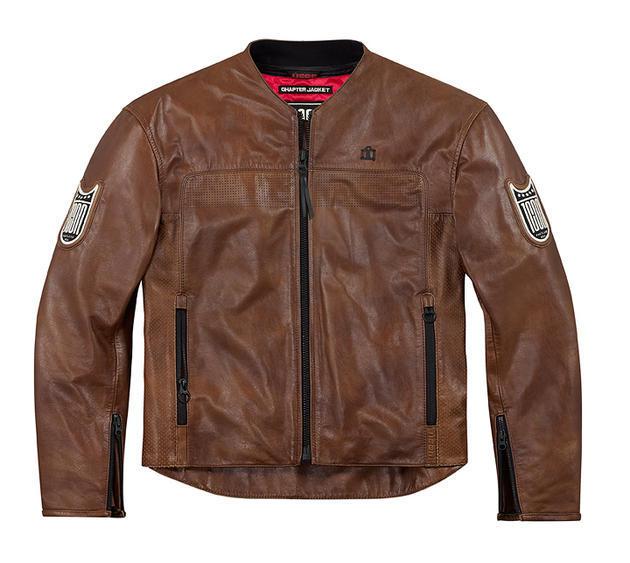 Icon one thousand chapter leather motorcycle jacket cutter brown xl/x-large