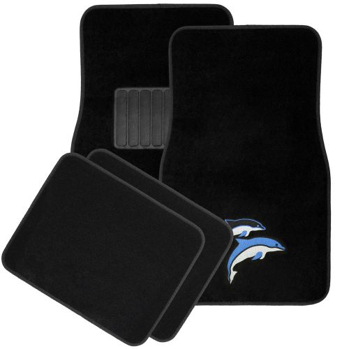 Car floor mats for auto 4pc set embroidered dolphin w/heel pad carpet liner fit