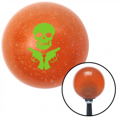 Green skull &amp; guns orange metal flake shift knob with 16mm x 1.5 insertshift