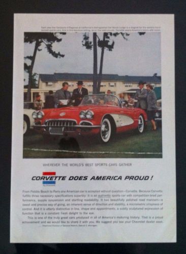 1958 chevrolet corvette mounted 11x15 gm print car ad  gift 1960 1959 1957