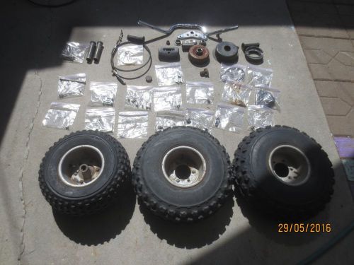 1985 honda atc70 parts lot clips bolts wheels tires brake bar bracket plastic