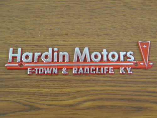 Vintage hardin motors pontiac kentucky  metal auto dealer emblem nameplate