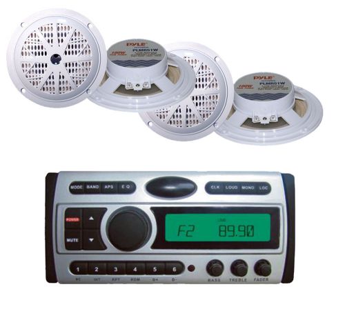 4x-5.25&#034; white 100w speakers + new pyle plcdmr97 mp3 am/fm cd waterproof radio