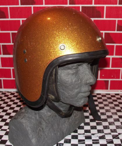 Vintage gold 1970&#039;s metal flake motorcycle helmet size l made in the usa l@@k