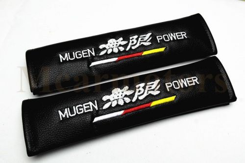 2pcs mugen power best black leather luxury auto seat belt cushions shoulder pads