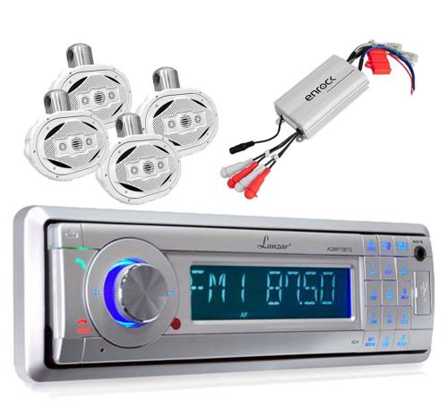 Aqmp70bts in-dash yacht usb stereo w/bluetooth+wake board speakers+mp3 amplifier
