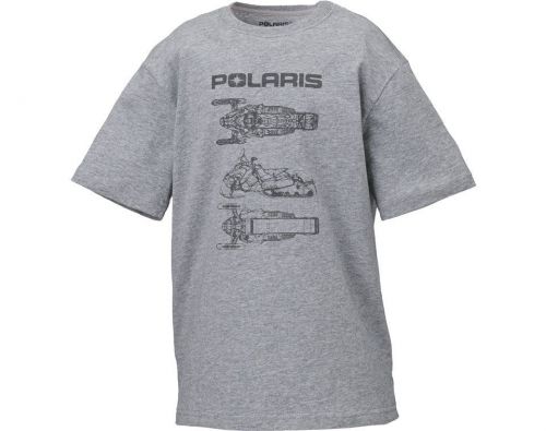 Oem polaris racing snowmobile grey youth sketch short sleeve t-shirt s-xl