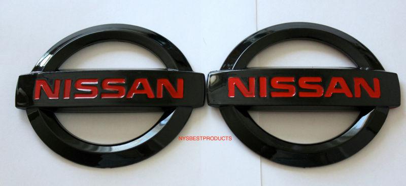 Nissan 350z gloss black & red letter grill emblem front & rear - brand new -2pcs