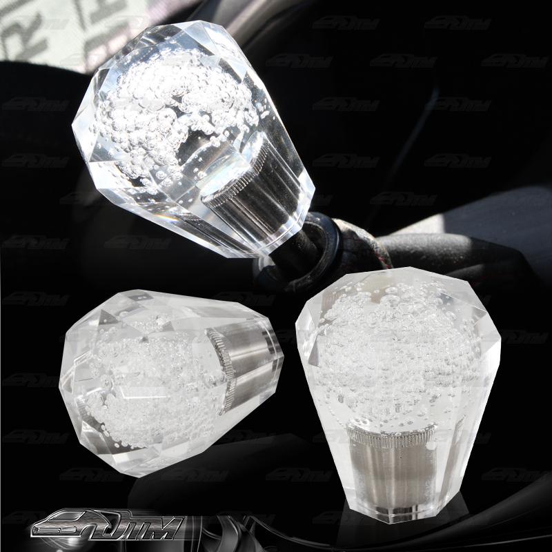 Universal 60mm x 42mm diamond bubble lever stick shift screw on knob - clear