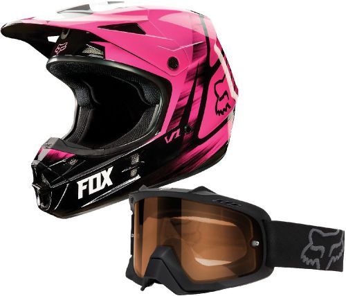 Fox racing pink v1 vandal helmet with matte black airspc enduro goggle