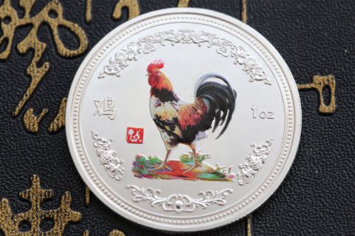 Silver plated medal chinese zodiac signs - year of the chicken7w54