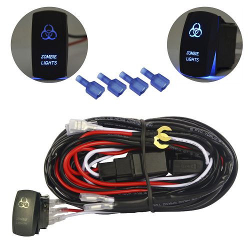Wiring harness kit led light bar for jeep,utv,atv blue led zombie lights switch
