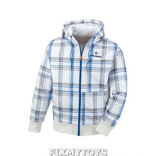 Oem polaris white &amp; blue plaid zippered hoodie hoody sweatshirt sizes s-3xl