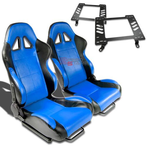 2x type-5 reclinable black blue woven racing seat+for 63-72 malibu ss396 bracket