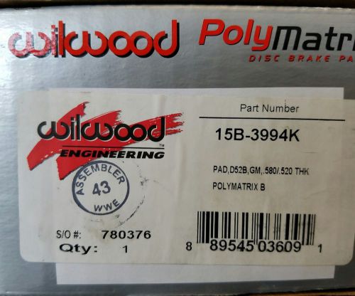 Wilwood polymatrix b brake pads wilwood/gm d52 caliper set of 4 p/n 15b-3994k