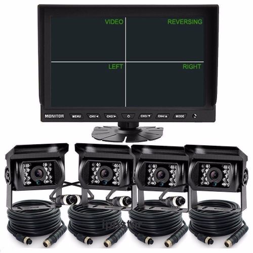 9&#034; split quad monitor+4ch video view+4x 4pin reversing ccd camera 33ft for truck