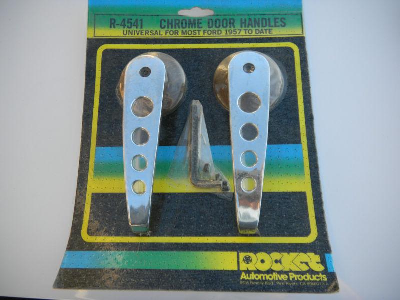 Nors 1957  and up ford vintage chrome slotted inside door handles-wood bezels