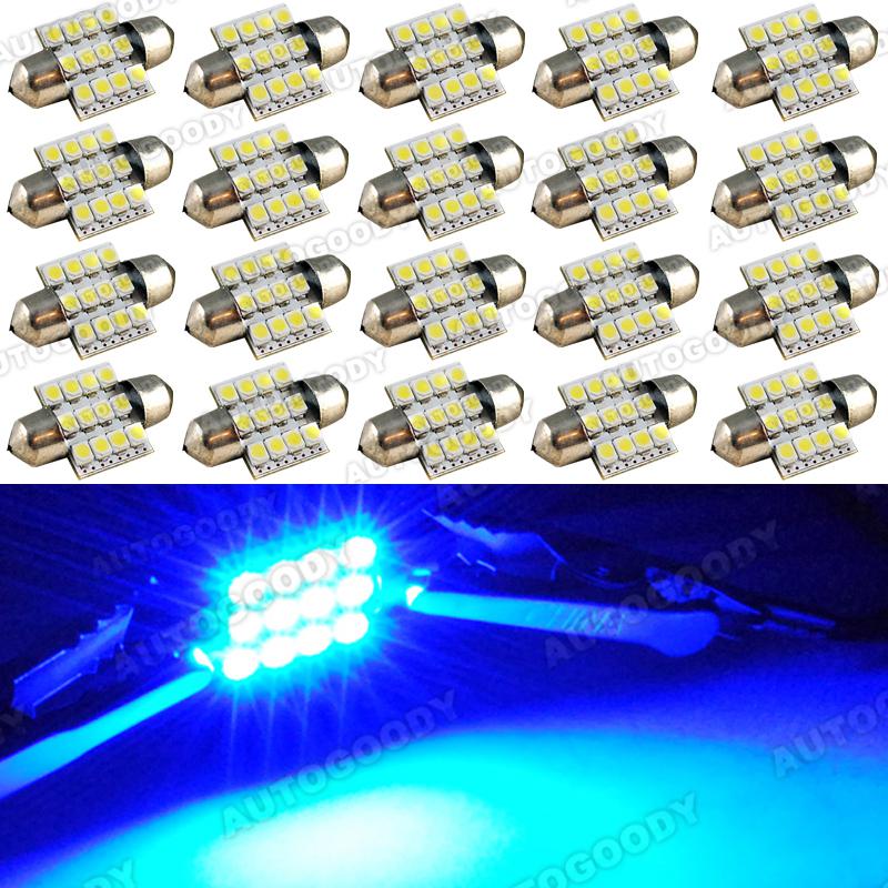 20 x blue led 12-smd bulbs 31mm 1.25" super bright light
