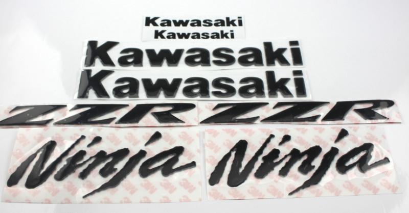 3d set black metal decal sticker fit kawasaki zzr250 400 600 1100 1400 emblem