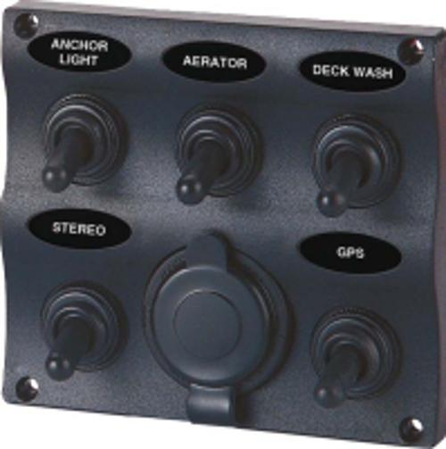 Seasense 50031295 5-gang switch panel w/power socket marine boat rv