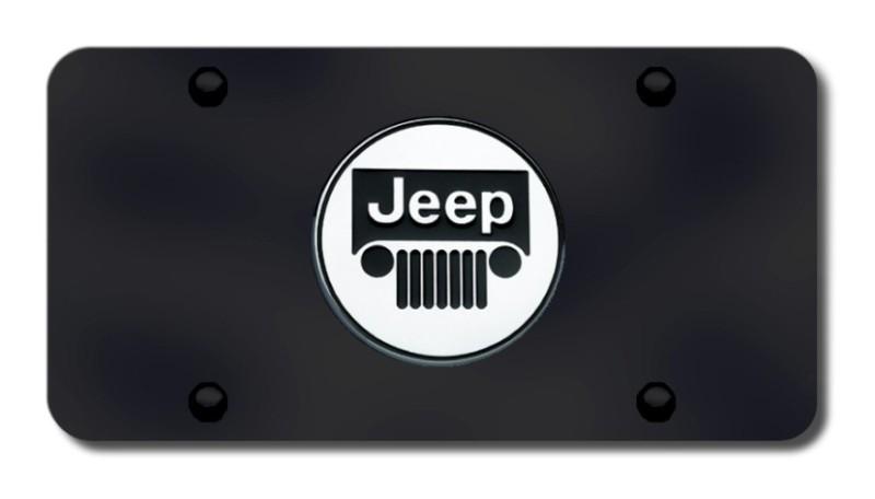 Chrysler jeep logo chrome on black license plate made in usa genuine