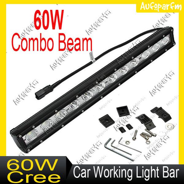 6000lm 20" 60w single row cree led combo beam work light bar off-road suv atv