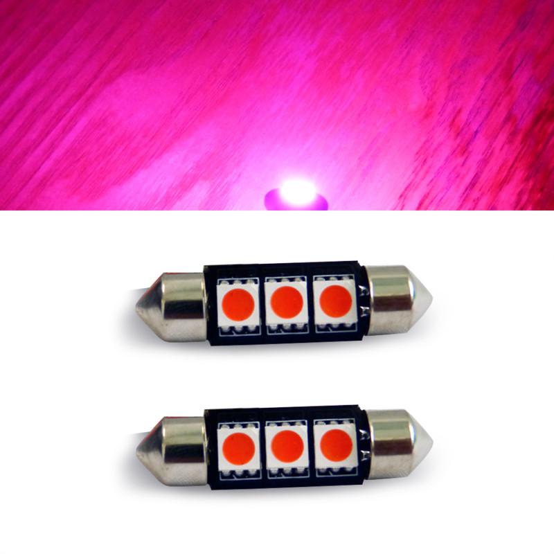 36mm 3-smd 5050 led festoon dome hid bulb 6418 6423 ( pink ) 2 pc