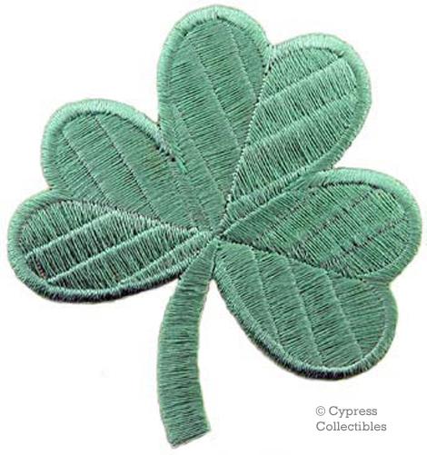 Irish biker iron-on patch - light green shamrock lucky clover embroidered new