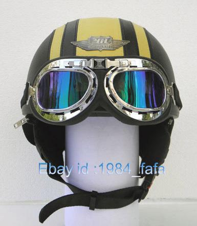 Black leather covere yellow helmet motorcycle half vespa motorcycle goggles free