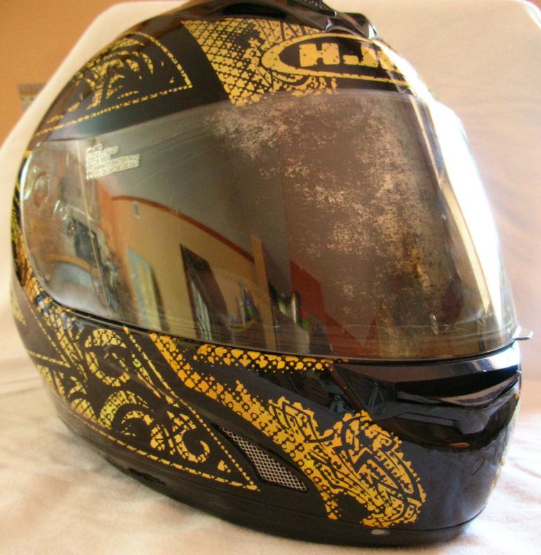 Hjc fs-15 helmet motorcycle racing street bike black gold pre-owned used