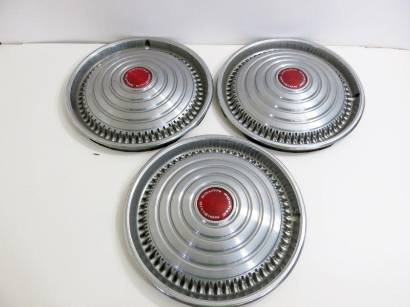 Lot of 3 vintage pontiac motor division red center 15" hub caps ~ original