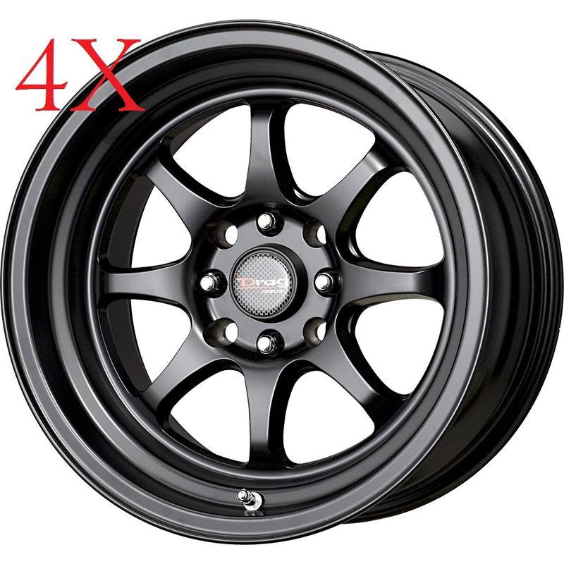 Drag wheels dr-54 15x8.25 4x100 4x114 +15 flat/matte black rims xb civic eg ek