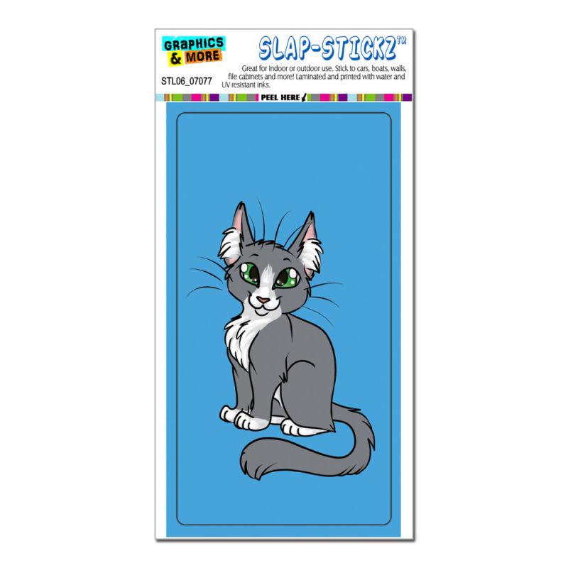 Gray grey cat on blue - slap-stickz™ automotive car window locker bumper sticker