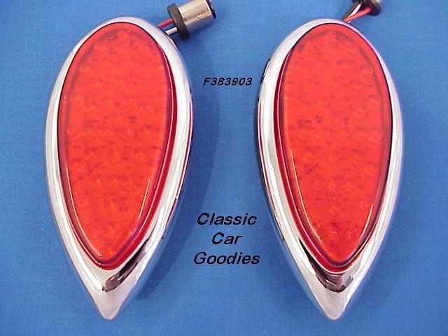 1938-1939 ford "red led" tail lights (2) chrome die cast metal