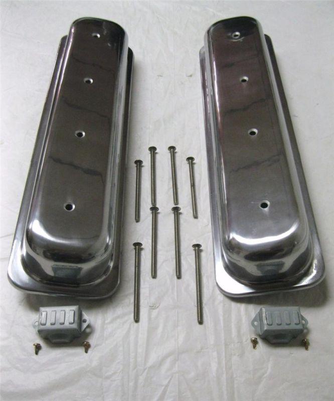 Street rod polished center bolt smooth valve covers chevy aluminum rocker cover
