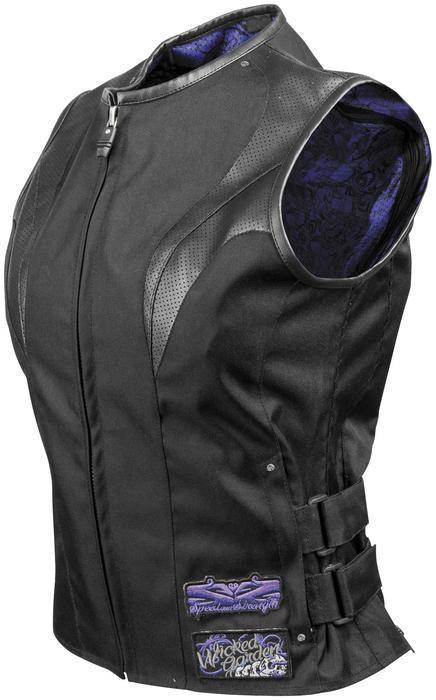 Speed and strength wicked garden motorcycle vest black women's xl/x-large