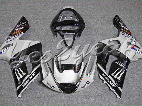 Yes2yeah injection molded fairing fit zx6r zx-6r 2003 2004 black silver zw0753